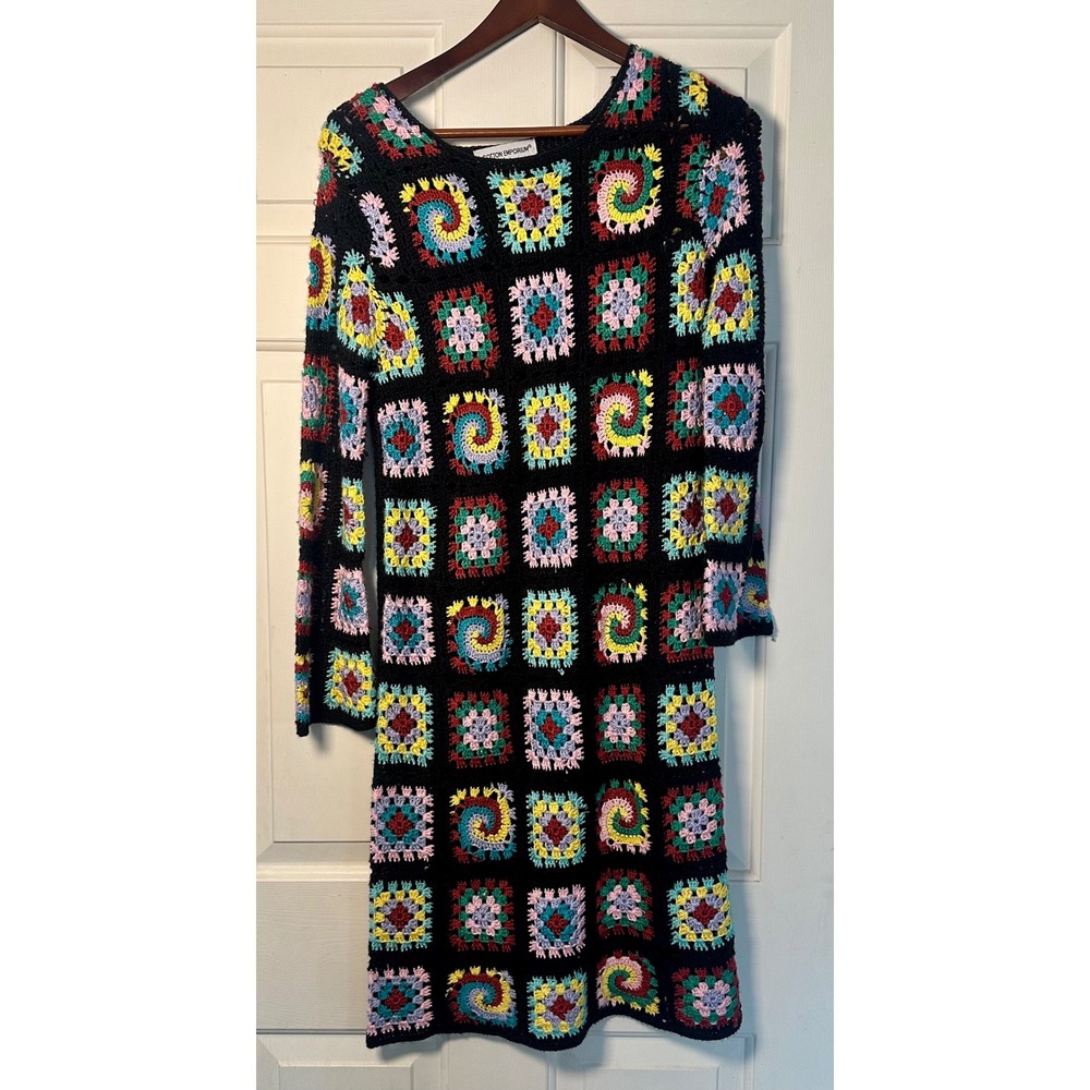 Cotton Emporium Women Dress S Boho Hippie Crochet Granny Square‎ Long Sleeve